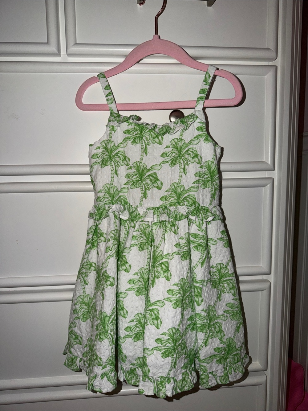 Janie and Jack White Sundress with Green Palm Print